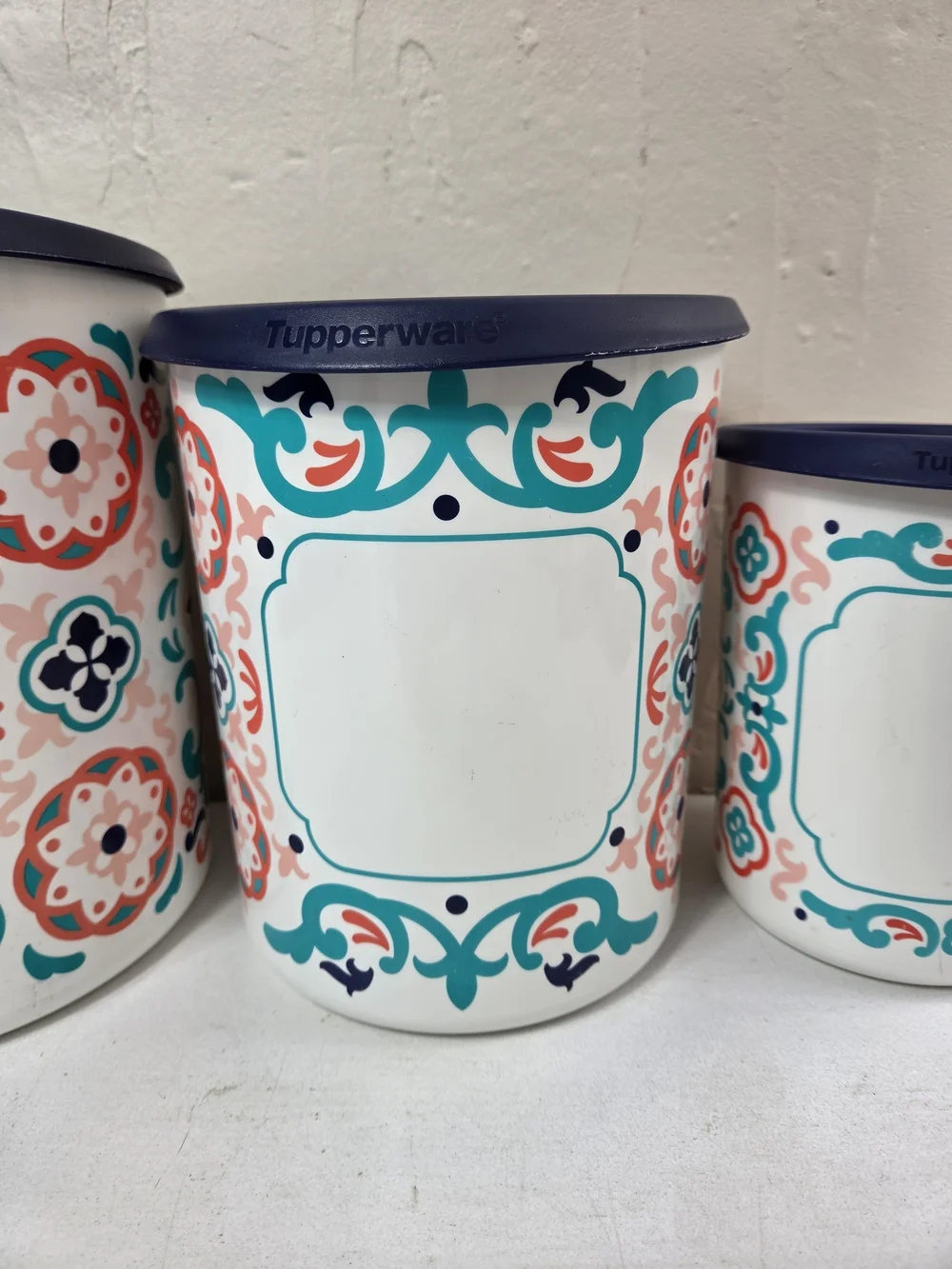 Tupperware Storage Canisters Blue Spanish Mediterranean Tiles Set Of 3